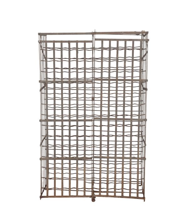 AN OLD WROUGHT IRON WINE CELLAR CAGE