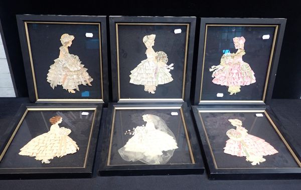 SET OF SIX TEXTILE DRESSED SILHOUETTES