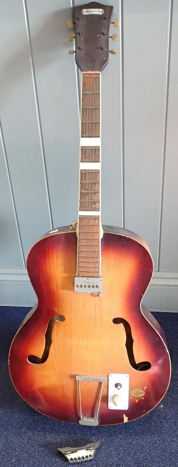 A HOYER/HOFNER ROSETTI ELECTRO-ACOUSTIC GUITAR