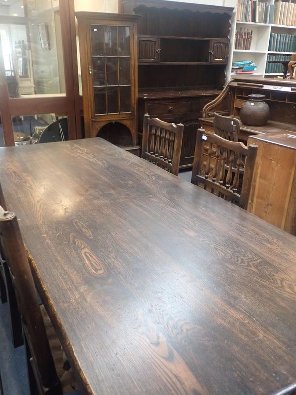 A HEAVY OAK REFECTORY TABLE
