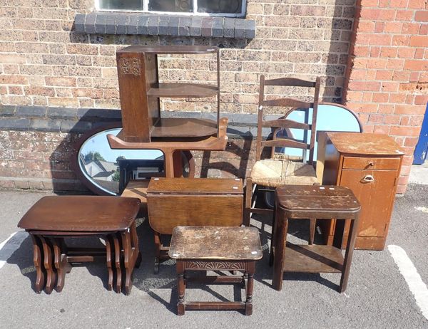 AN ART DECO STYLE OAK THREE-TIER TABLE