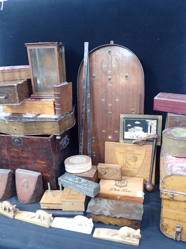 A QUANTITY OF BOXES, A BAGATELLE BOARD
