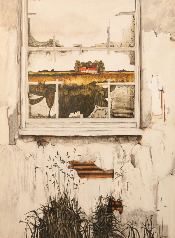 *JOHN RIDGEWELL (1937-2004) A broken window with a landscape beyond