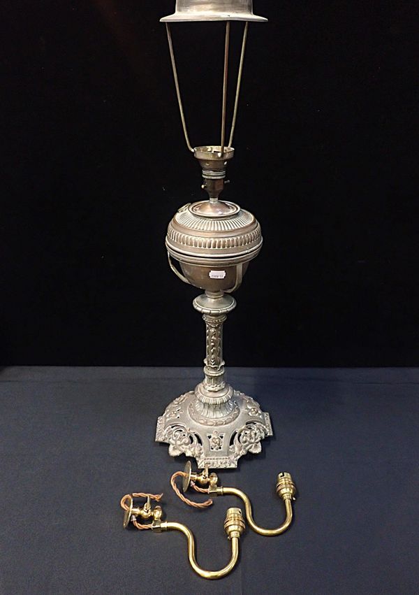 A BRASS OIL LAMP