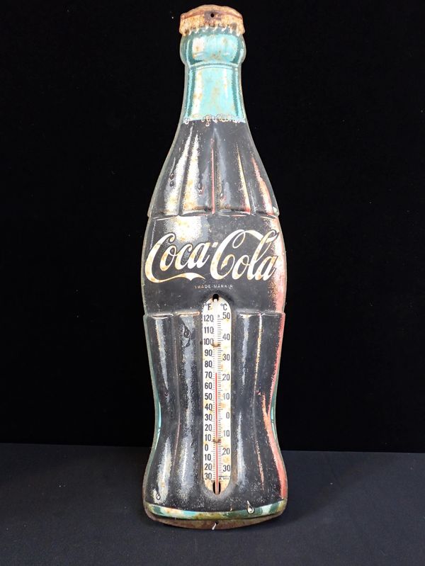 A PRESSED TIN COCA-COLA ADVERTISING THERMOMETER