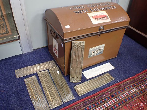 A 19th CENTURY DOME-TOP TIN TRUNK