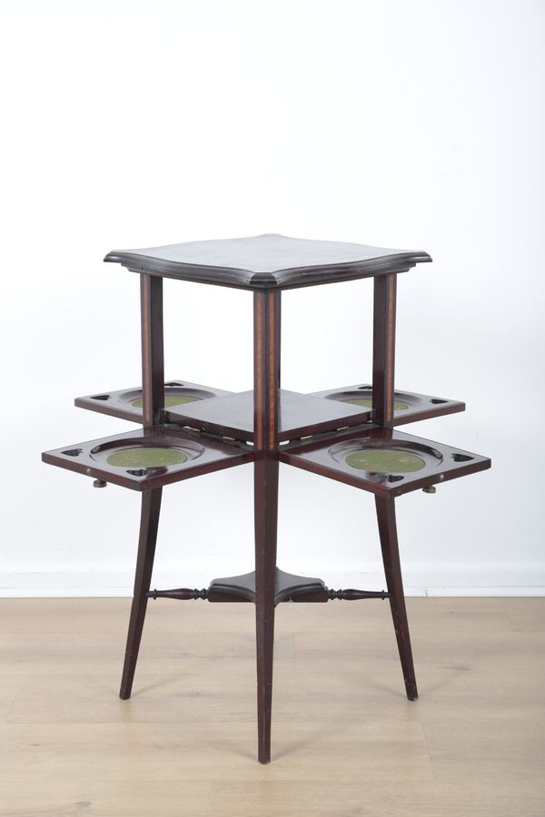 AN ARTS AND CRAFTS MAHOGANY AND SATINWOOD INLAID TEA-TABLE