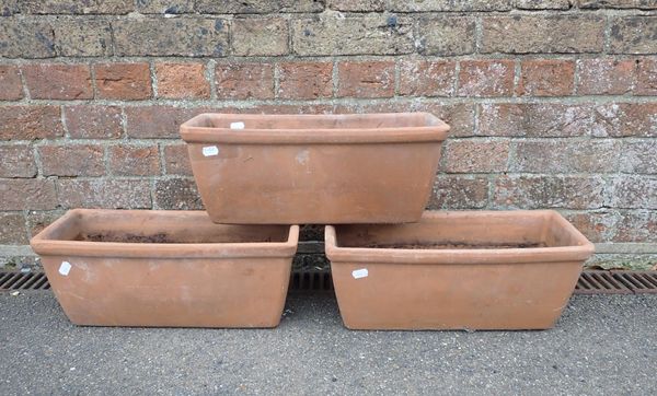 THREE TERRACOTTA RECTANGULAR PLANTERS