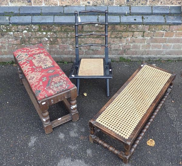 A VICTORIAN EBONISED AND GILT FOLDING CHAIR