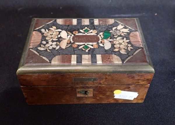 A 19TH CENTURY BOX WITH MARBLE SPECIMEN TOP