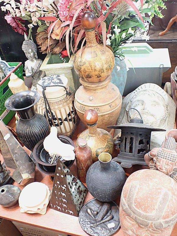 AN IRON GARDEN LANTERN, A KNIGHT WALL POCKET