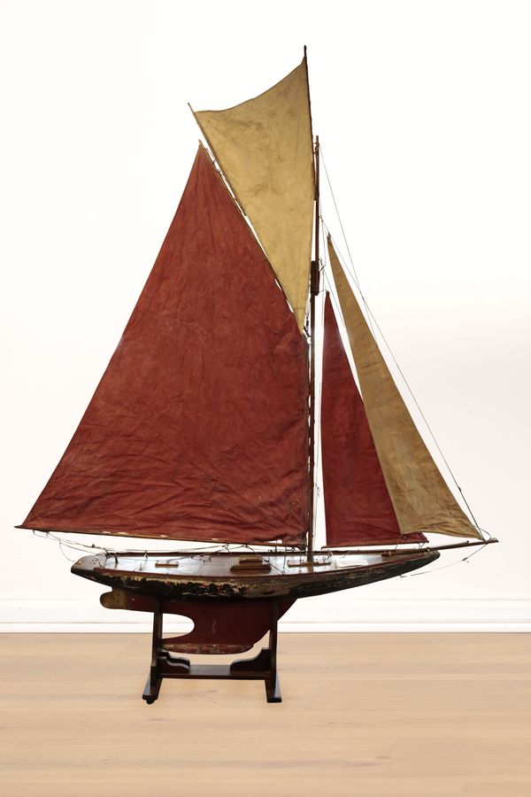 A LARGE VINTAGE PAINTED WOOD POND YACHT