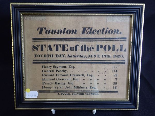 A LETTERPRESS PRINTED FLYER FOR TAUNTON ELECTION, 1826