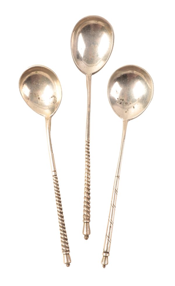 THREE 19TH CENTURY RUSSIAN 84 STANDARD SILVER SPOONS