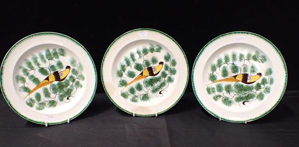 THREE EARLY 19TH CENTURY 'PEAFOWL' PEARLWARE PLATES