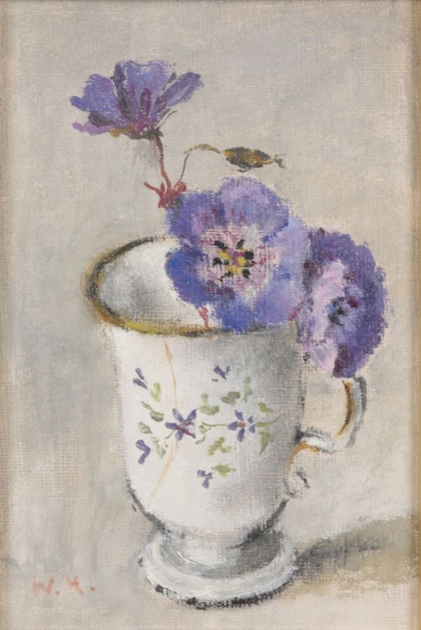 *WILLIAM HENDERSON (1903-1993) Still life study of pansies in a mug