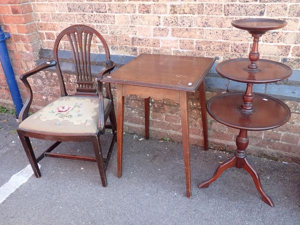 A MAHOGANY THREE-TIER DUMB WAITER