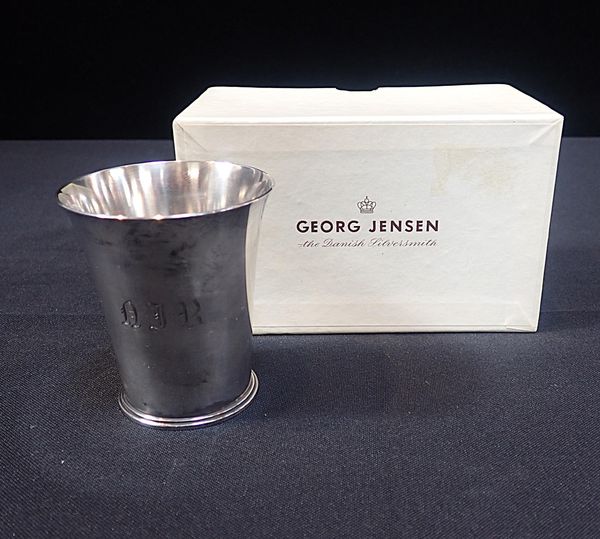 A GEORG JENSEN SILVER FLARED CHRISTENING BEAKER