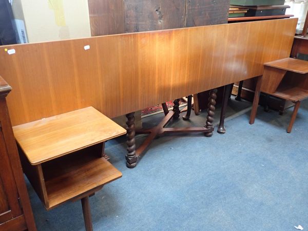 A MID-CENTURY MODERN TEAK VENEERED DOUBLE BED HEADBOARD