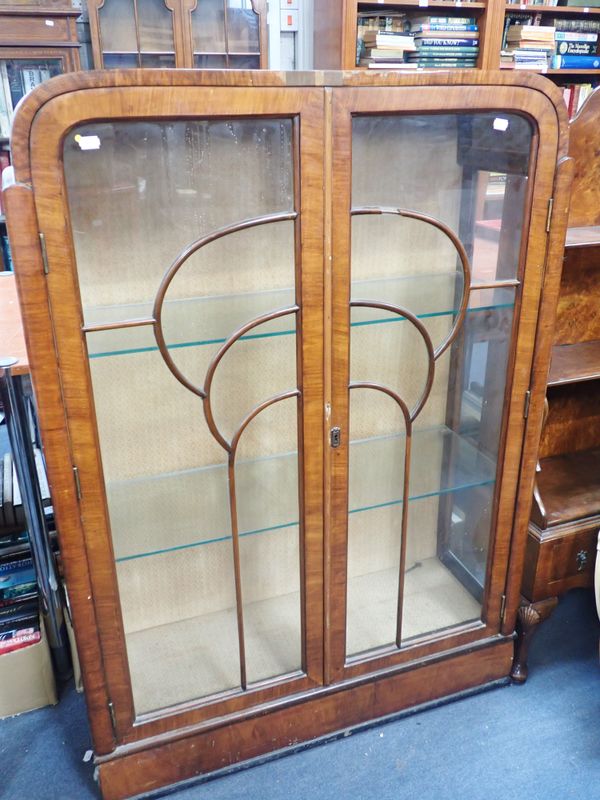 AN ART DECO WALNUT DISPLAY CABINET