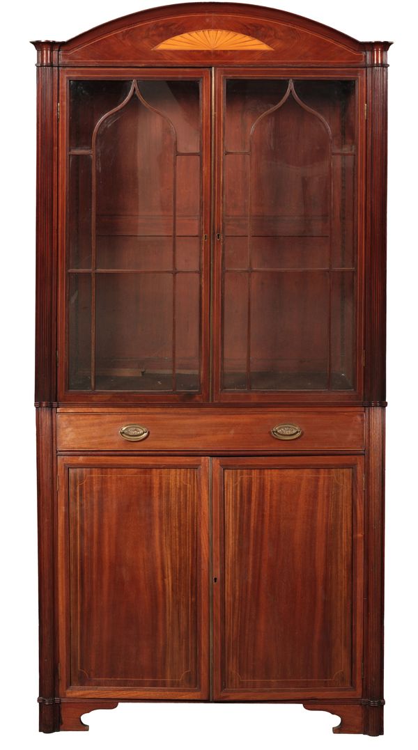 A GEORGE III MAHOGANY AND SATINWOOD INLAID BOOKCASE