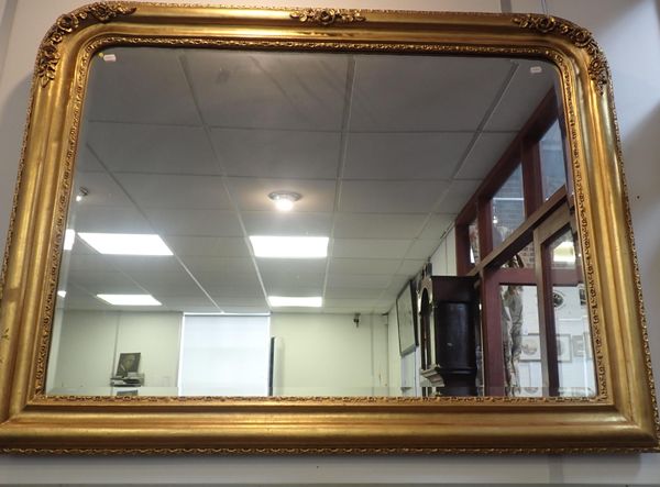 A FRENCH STYLE GILT OVERMANTEL MIRROR