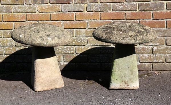 TWO RECONSTITUTED STADDLE STONES