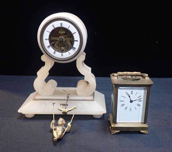 A FRENCH ALABASTER MOUNTED CLOCK