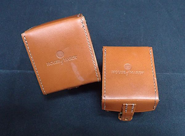 TWO HARDY 'D' BLOCK LEATHER FISHING REEL CASES