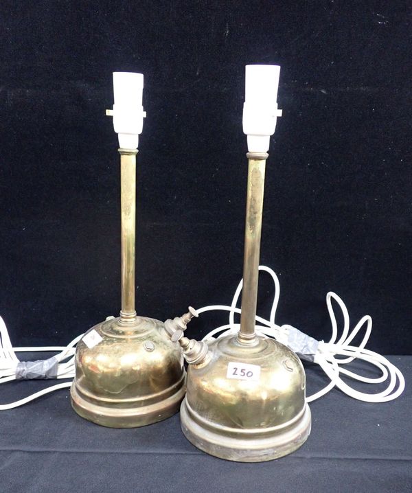 A PAIR OF BRASS 'TILLEY LAMPS'