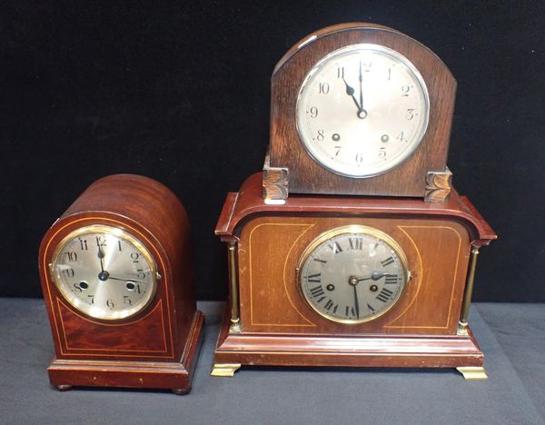 TWO MAHOGANY CASED MANTEL CLOCKS