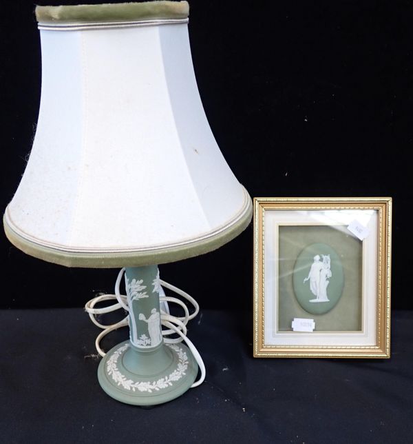 A WEDGWOOD GREEN JASPER TABLE LAMP