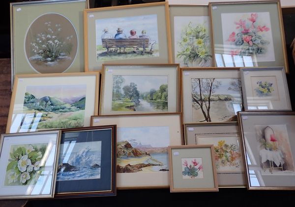A COLLECTION OF LANDSCAPE AND FLORAL WATERCOLOURS