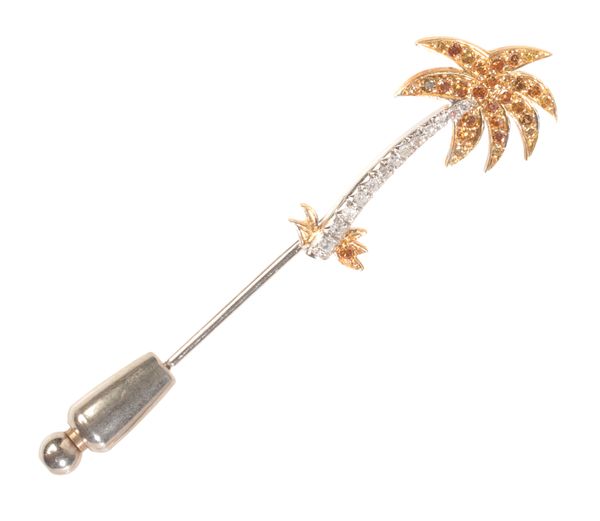 A FANCY YELLOW DIAMOND PALM TREE PIN