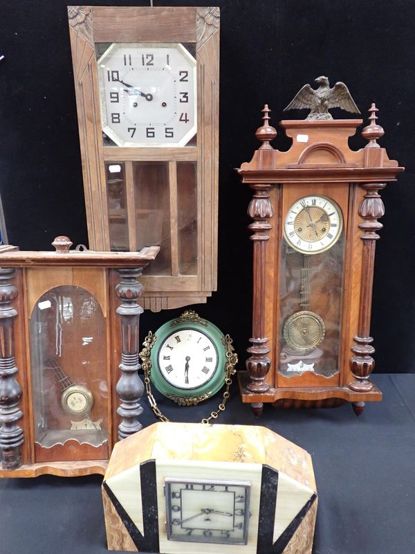 AN ART DECO MARBLE-CASED MANTEL CLOCK