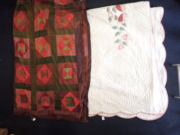 A LARGE SILK PATCHWORK  BED COVER