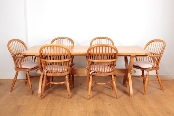 AN ELM AND YEW REFECTORY TABLE