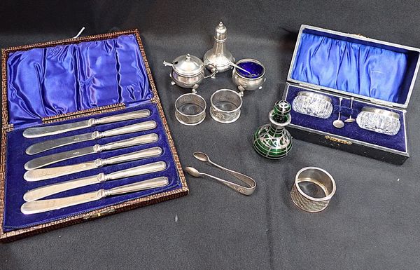 A SILVER CRUET SET, OTHER SMALL SILVER