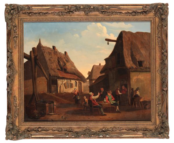 DUTCH SCHOOL, 17TH CENTURY STYLE Figures merrymaking outside a tavern