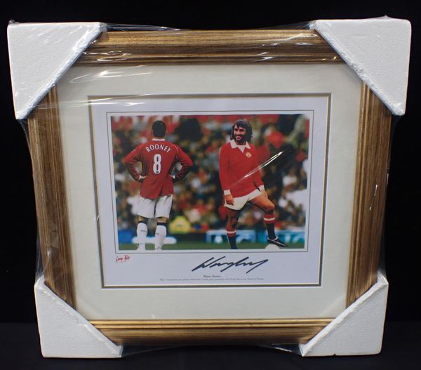 'WANYE ROONEY' SIGNED FRAMED COLOURED PRINT