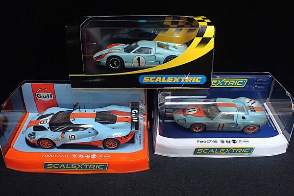 THREE BOXED SCALEXTRIC 'FORD GT' CARS