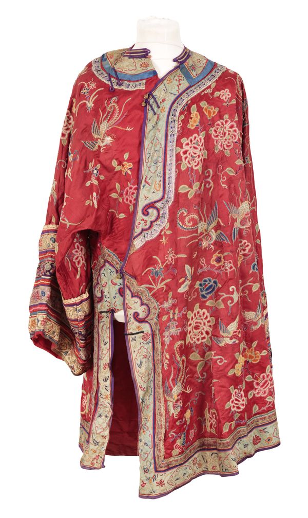 A CHINESE RED SILK ROBE