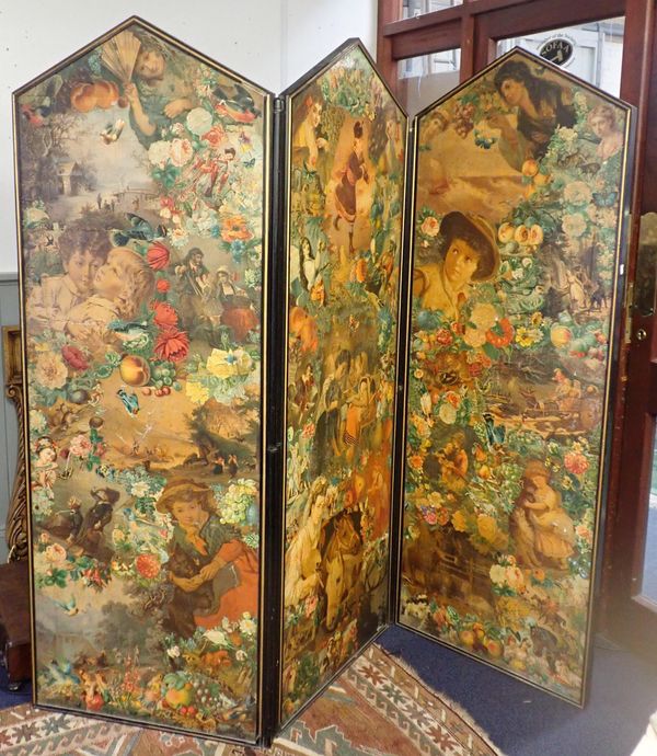 A VICTORIAN SCRAP SCREEN, STAMPED 'M. WOODBURN, MOUNT PLEASANT, LIVERPOOL'