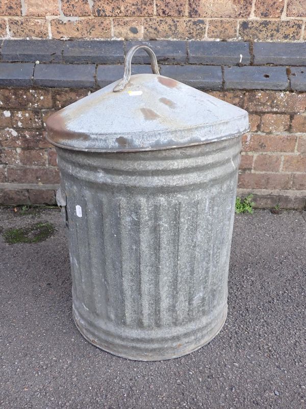 AN OLD GALVANISED DUSTBIN