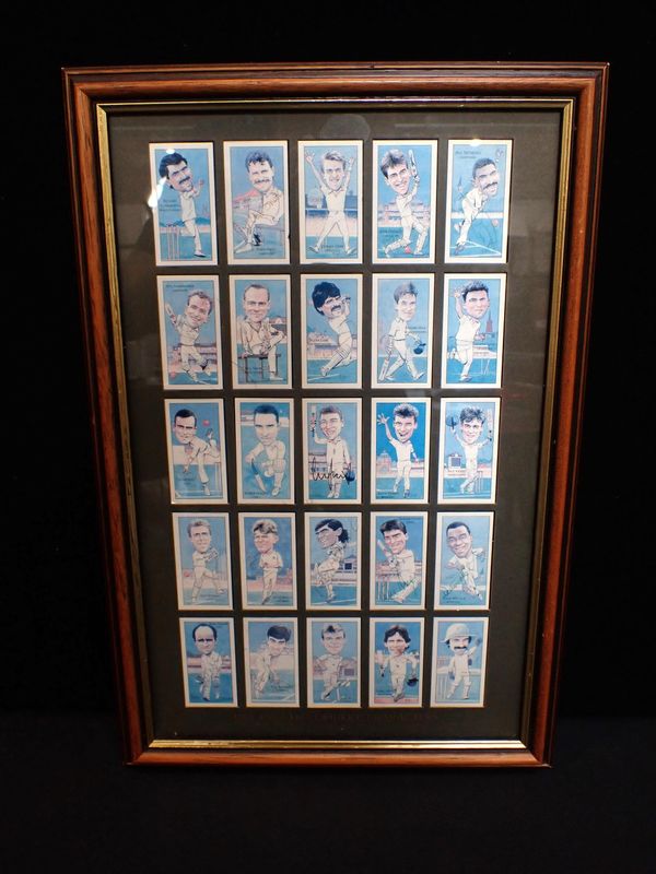 A FRAMED SET OF 1995 ENGLAND CRICKET CHARACTERS CIGARETTE CARDS