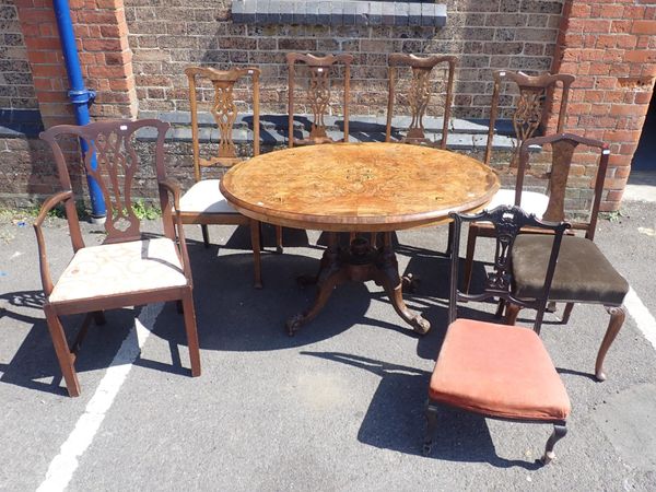 A VICTORIAN WALNUT TILT-TOP OVAL BREAKFAST TABLE