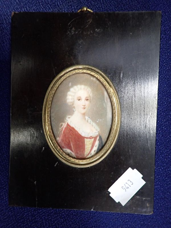 A MINIATURE PAINTED ON IVORY, LADY WITH RED DRESS