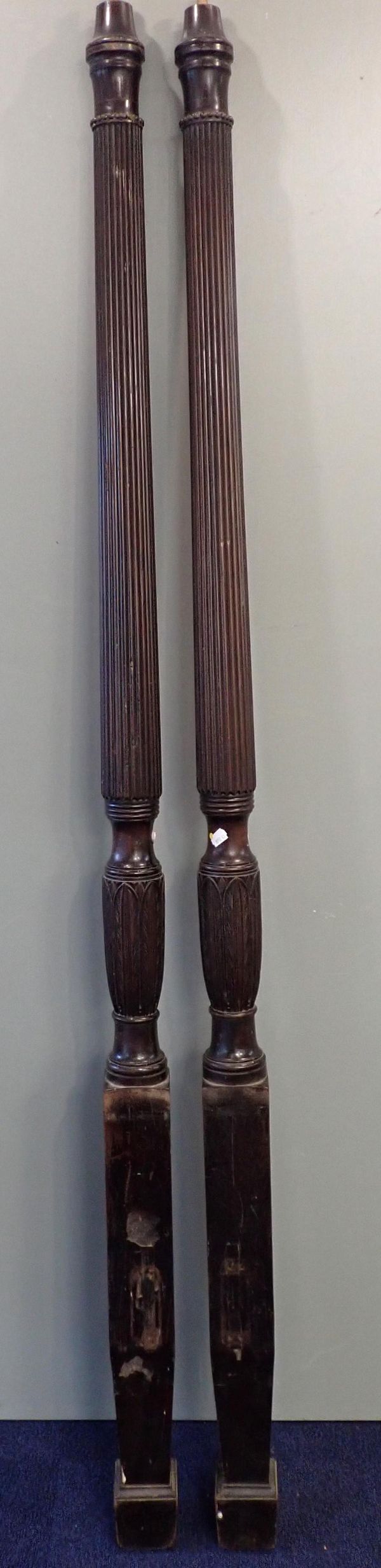 A PAIR OF GEORGE III MAHOGANY BEDPOSTS