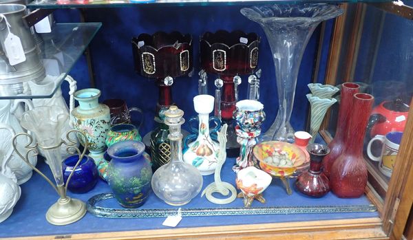A NAILSEA STYLE GLASS WALKING STICK, AND OTHER GLASS