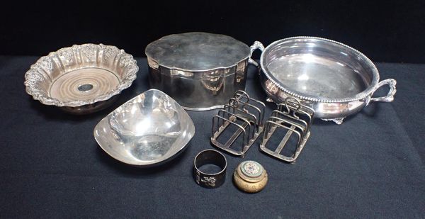 A SILVER-PLATED BISCUIT BOX